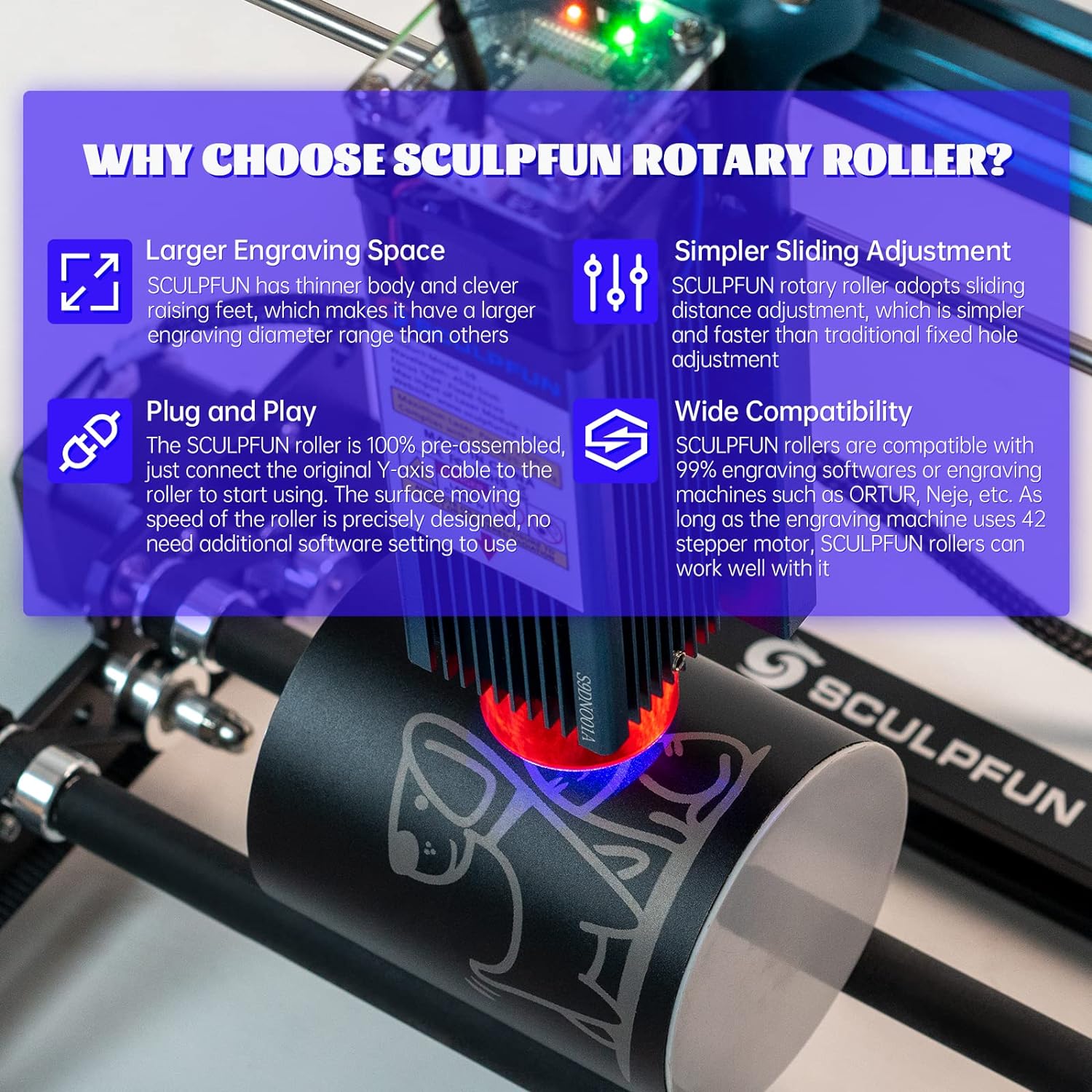 SCULPFUN Laser Rotary Roller L - Rotary Axis Laser Engraver avis et prix