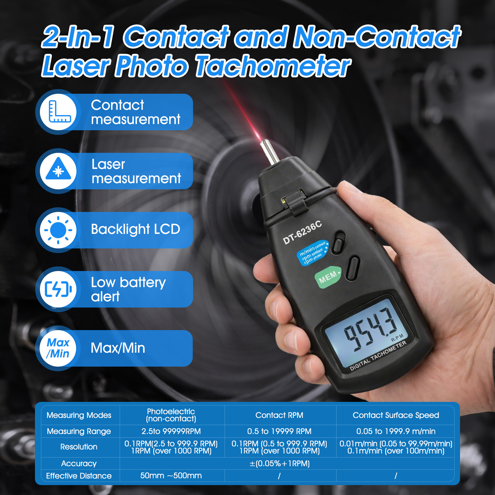 Digital Laser Tachometer, Non- - Industrial Laser Tachometer avis et prix