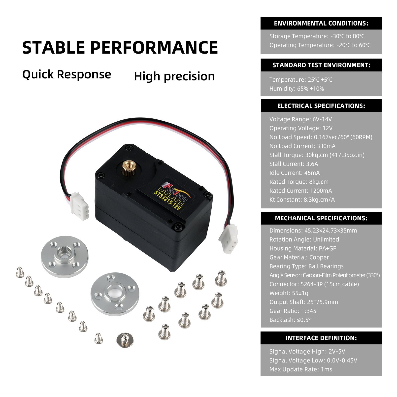 Feetech STS3215 12V 30KG High  - Servo Motor Cnc avis et prix